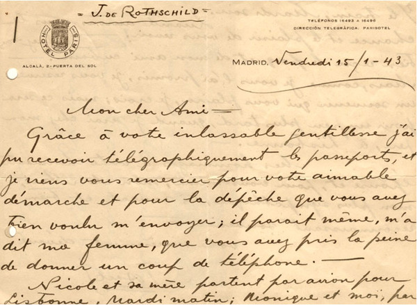 Correspondència de Joan Carandell amb J. de Rothschild