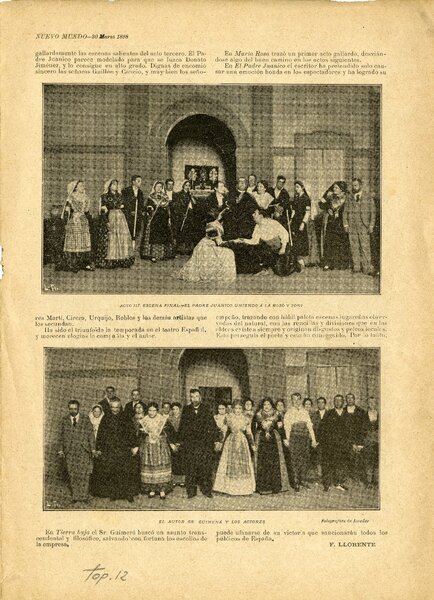 Retall de premsa de l’estrena de El padre Juanico al Teatro Español el 1898. MAE.