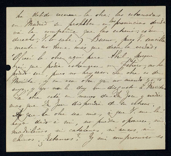 Carta de María Guerrero a Guimerà, probablement de 1894, en què li expressa el
seu malestar pel fet que Maria Rosa s’estreni abans en català que en castellà.
BC. 