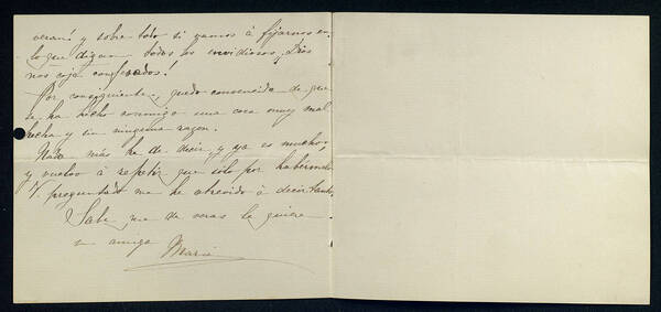 Carta de María Guerrero a Guimerà, probablement de 1894, en què li expressa el
seu malestar pel fet que Maria Rosa s’estreni abans en català que en castellà.
BC. 