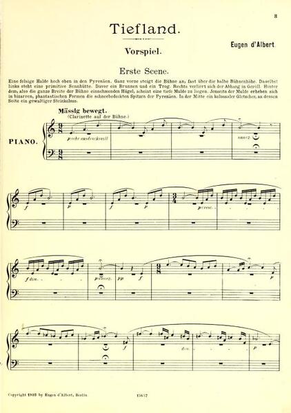 Partitura de l’òpera Tiefland, d’Eugen Albert, publicada a Berlín el 1903 per l’editorial Bote & Bock.