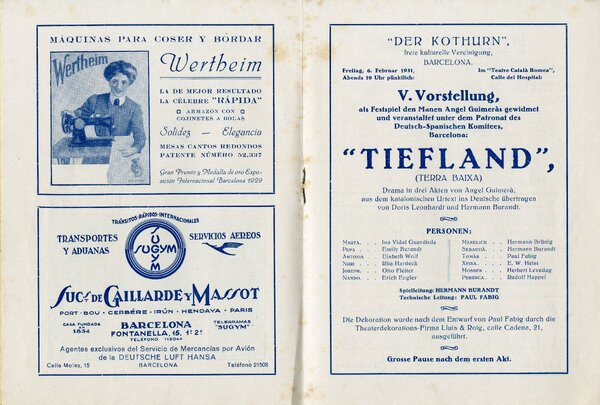 Programa de mà de Tiefland al Teatre Romea l’any 1931. MAE.