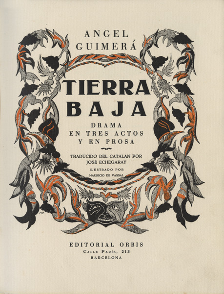 Dibuixos de Maurici de Vassal a Tierra baja, d’Àngel Guimerà, trad. de José Echegaray, Barcelona: Orbis, 1930. MAE.