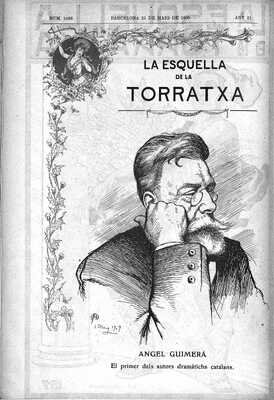Retrat d’Àngel Guimerà publicat a L’Esquella de la Torratxa el 1909. CMAG. 