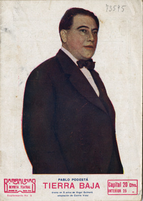 Coberta de Tierra baja, amb un dibuix de Pablo Podestá, publicada a la revista Bambalinas, en una adaptació de Camilo Vidal (Madrid, 1925). MAE .