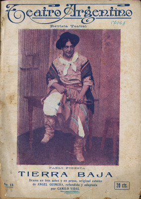 Coberta de Tierra baja, amb una fotografia de Pablo Podestá, publicada en la revista Teatro Argentino (Buenos Aires, 1921), traduïda i adaptada per Camilo Vidal. MAE .