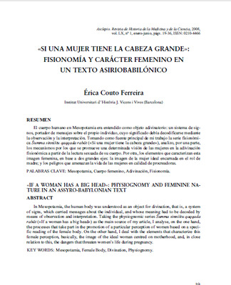 Si una mujer tiene la cabeza grande»: fisionomía y carácter femenino en un texto asiriobabilónico 