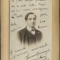 Retrat autògraf dedicat a Guimerà de Ferrucio Garavaglia. MAE.