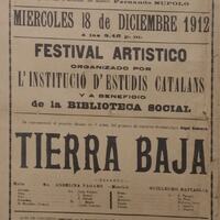Cartell de la representació de Tierra baja per la companyia de Guillermo Battaglia, amb Angelina Pagano com a primera actriu, al Teatro Apolo de Buenos Aires, el 1912. INET. 