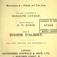 Portadella de Tiefland. The Lowland. Musicdrama, versió de Rudolf Lothar i R. H. Elkin, i música d’Eugen d’Albert (London: Ascherberg, Hopwood & Crew, 1908. 